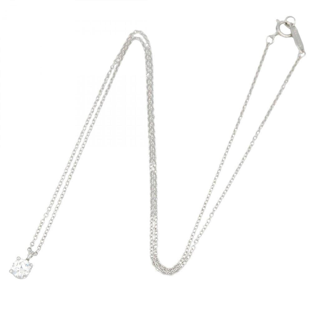 Tiffany Co Solitaire Necklace Platinum Diamond Clear Silver